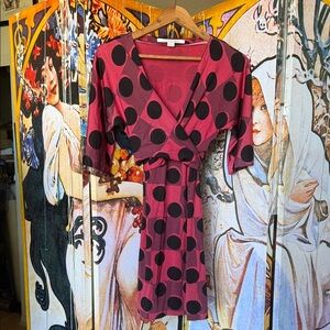 Diane Von Furstenberg Red mauve and Black pattern wrap Dress